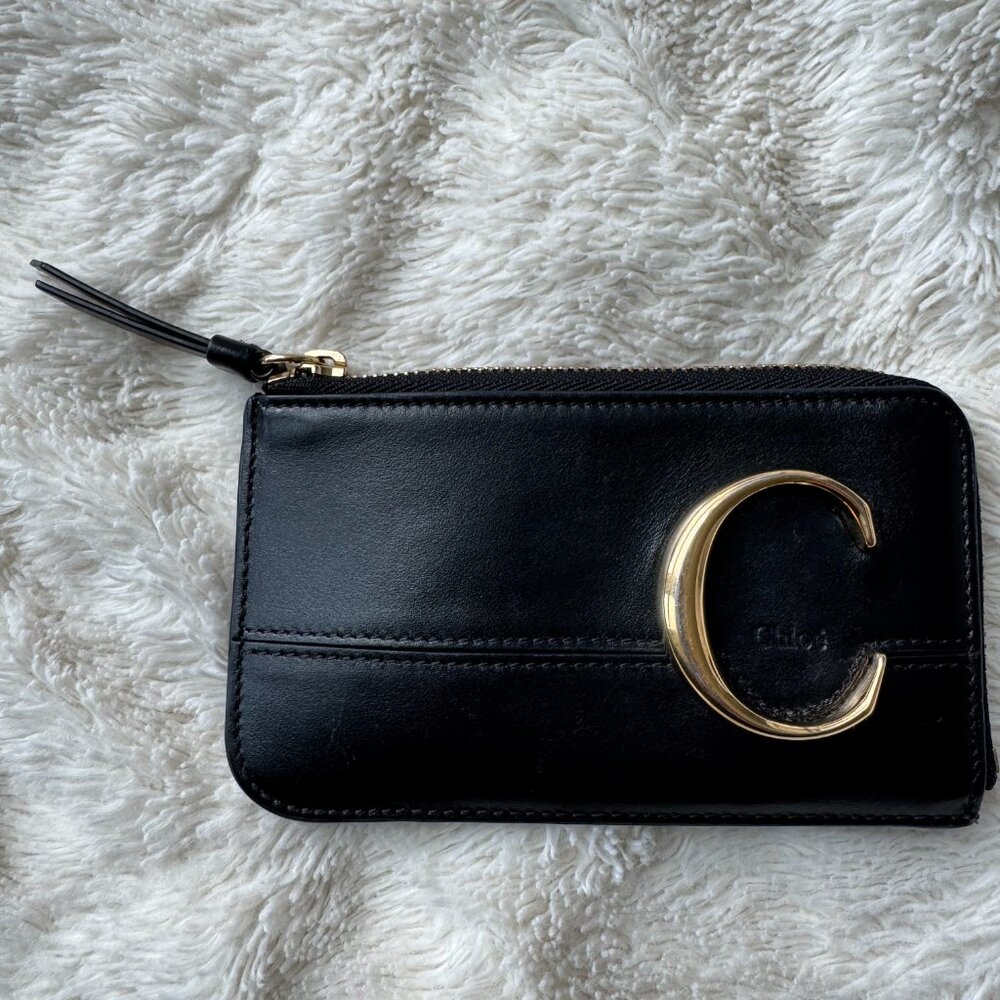Chloe Black Leather C Zip Card Holder Wallet